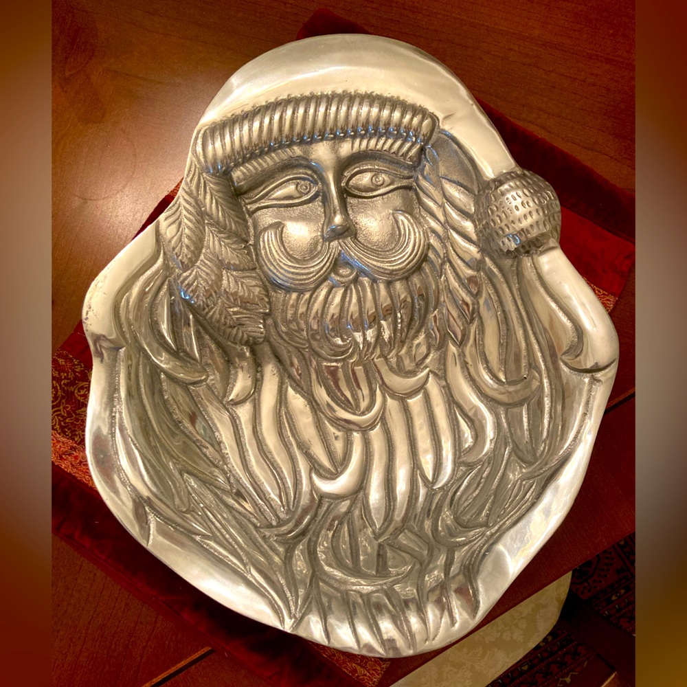 Vintage Santa Claus Candy Trinket Dish - Metal Pewter Christmas Holiday - Picture 1 of 3